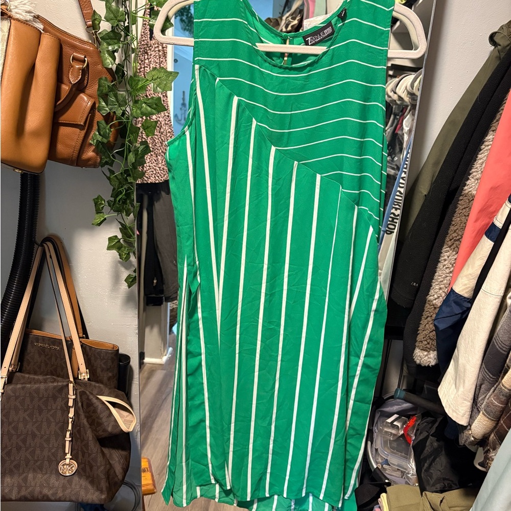 Avenue Asymmetrical Green Striped Dress